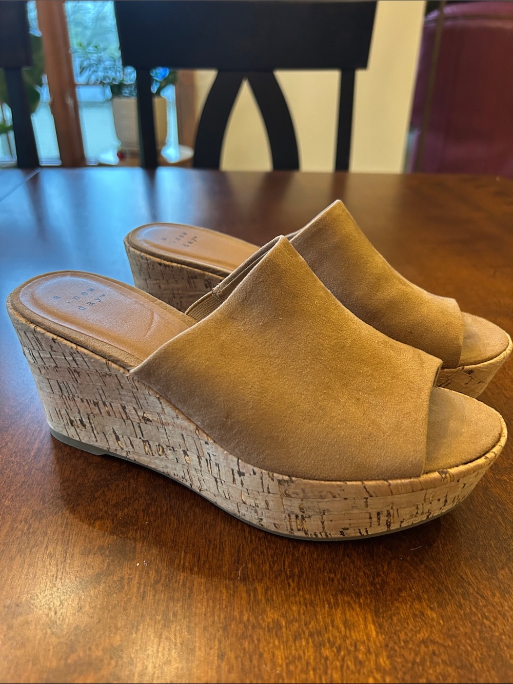 a new day Taupe Suede Cork Wedge Slide Sandals - Size 6